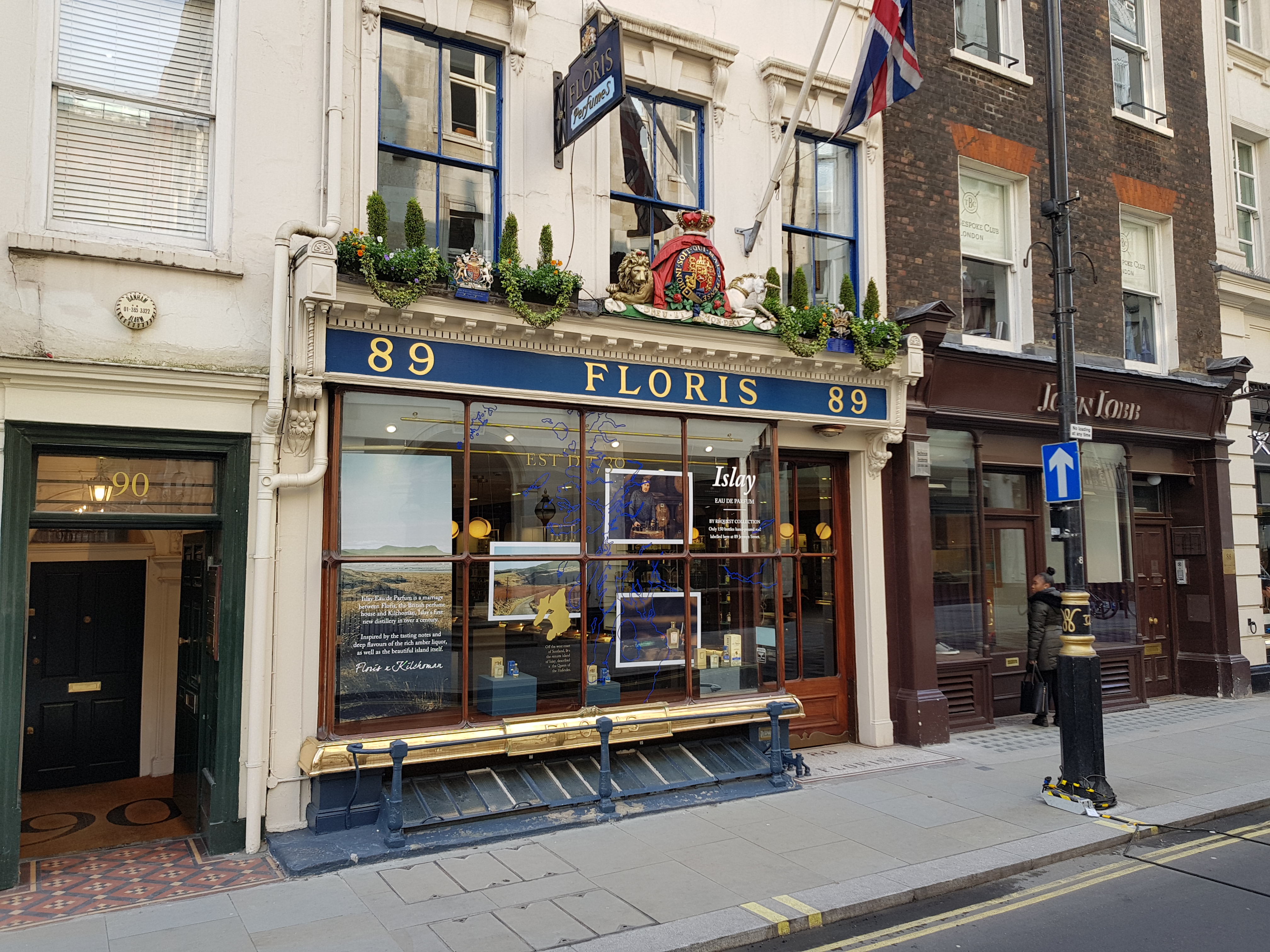 Traditional shopfronts and the historic streetscape of Jermyn Street in St James’s.